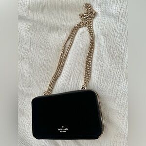 Kate Spade Velvet/Leather Crossbody bag with Convertible gold chain